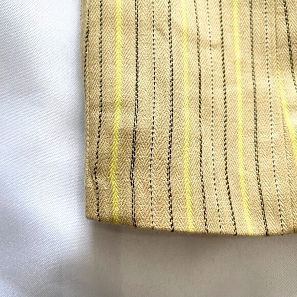 ESCADA LINEN BLEND BEIGE BLACK YELLOW STRIPED PEAK LAPEL MID-LENGTH BLAZER - 4 - Picture 10 of 12